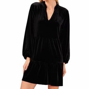CeCe Black Velvet Tiered Long Sleeve Mini Dress 1X Luxe Glam Holiday Party Chic
